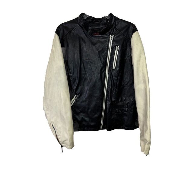 Yoki Faux Leather Jacket Women Size XL Black White Sleeve Zip‎ Up Jacket - Picture 1 of 12